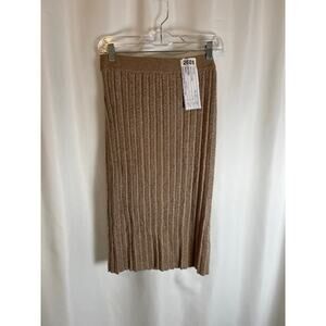 NWT Tahari Gold Metallic Pleated Midi Skirt Size XS